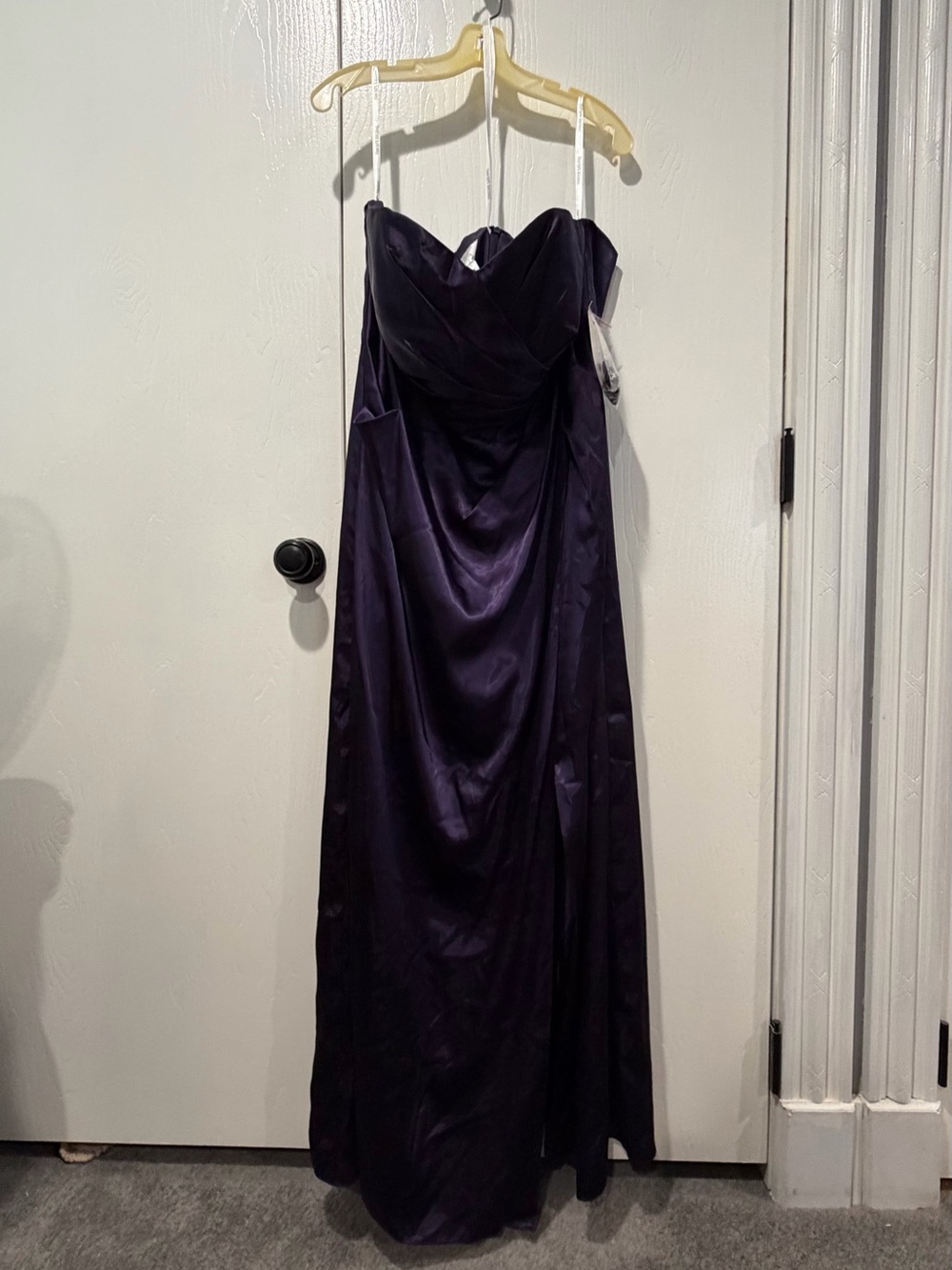 David's Bridal Strapless Satin Gown in Deep Purple